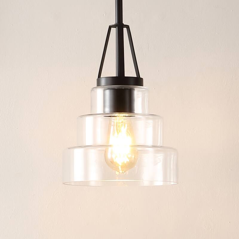 SAFAVIEH Lighting Catrien 8" Modern & Contemporary Pendant - 8" W x 8" D x 50" H - Clear/Black - 8Wx8Dx50H