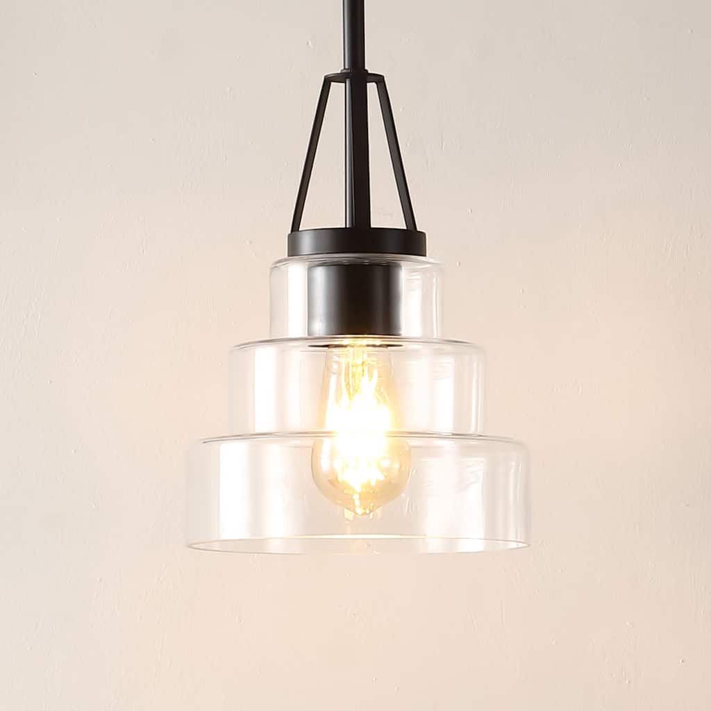 SAFAVIEH Lighting Catrien 8" Modern & Contemporary Pendant - 8" W x 8" D x 50" H - Clear/Black - 8Wx8Dx50H