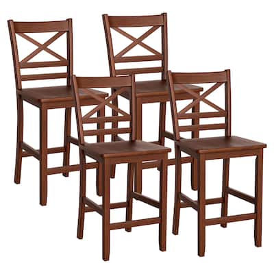 Costway Set of 4 Bar Stools 24'' Counter Height Chairs w/ Rubber Wood - See Details