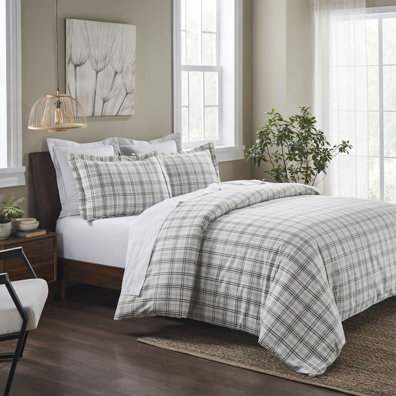 Superior Plaid Flannel Cotton Classic Rustic Farmhouse Duvet Cover Set