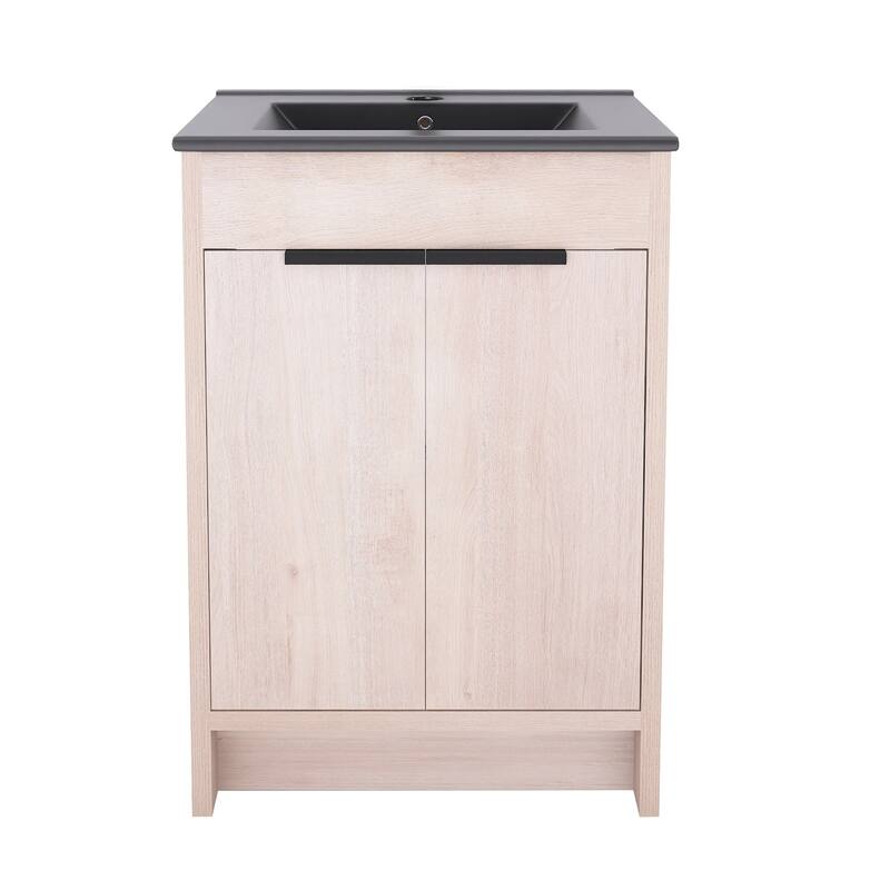 Freestanding Plywood Bathroom Vanity Set in Plain Light Oak with Integrated Sink