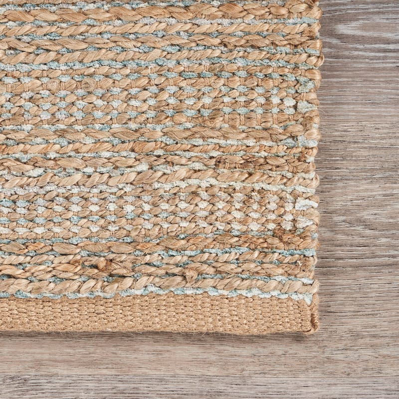 Sevita Organic Jute Geometric Area Rug, Blue and Medium Blue
