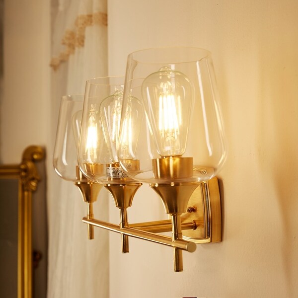 3 Light Aged Brass Bathroom Vanity Light 22.68"x8.06"x10.76" On