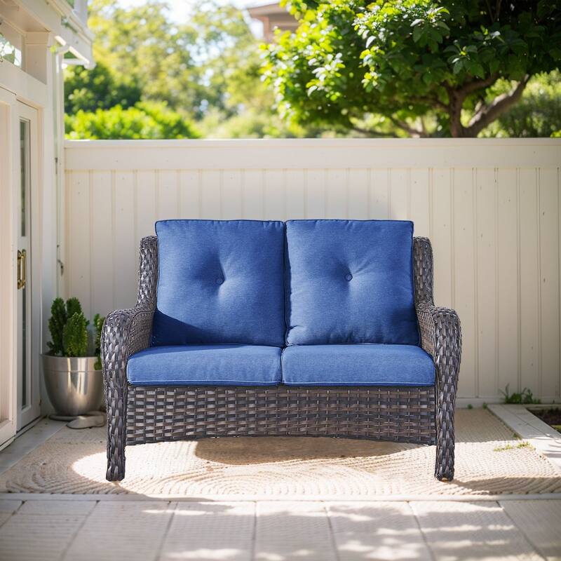 Outdoor Loveseat Sofa 2-Seat Sofa Brown-Blue - Brown - Blue - Brown
