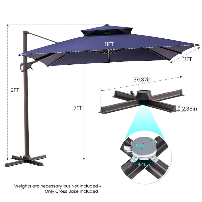 Crestlive Products 11FT Square Patio Offset Double Top Umbrella with Crank
