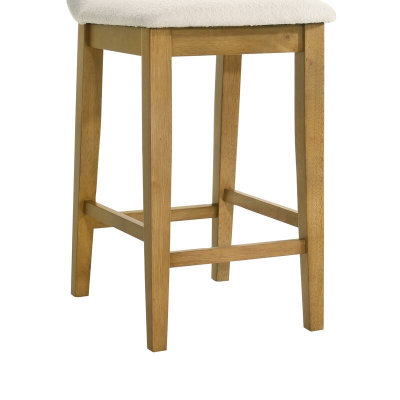 Annikah Low-Back Boucle Bar Stool, Counter Height Kitchen Barstool with Wood Legs