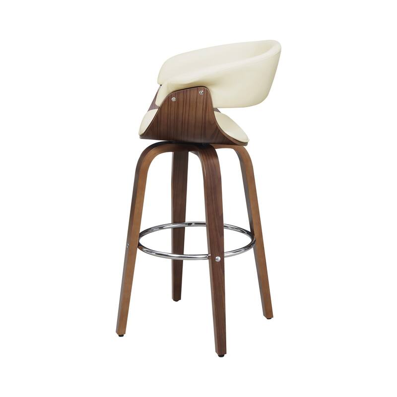 Barstool with Counter Open Design and Wooden Legs, Cream and Brown