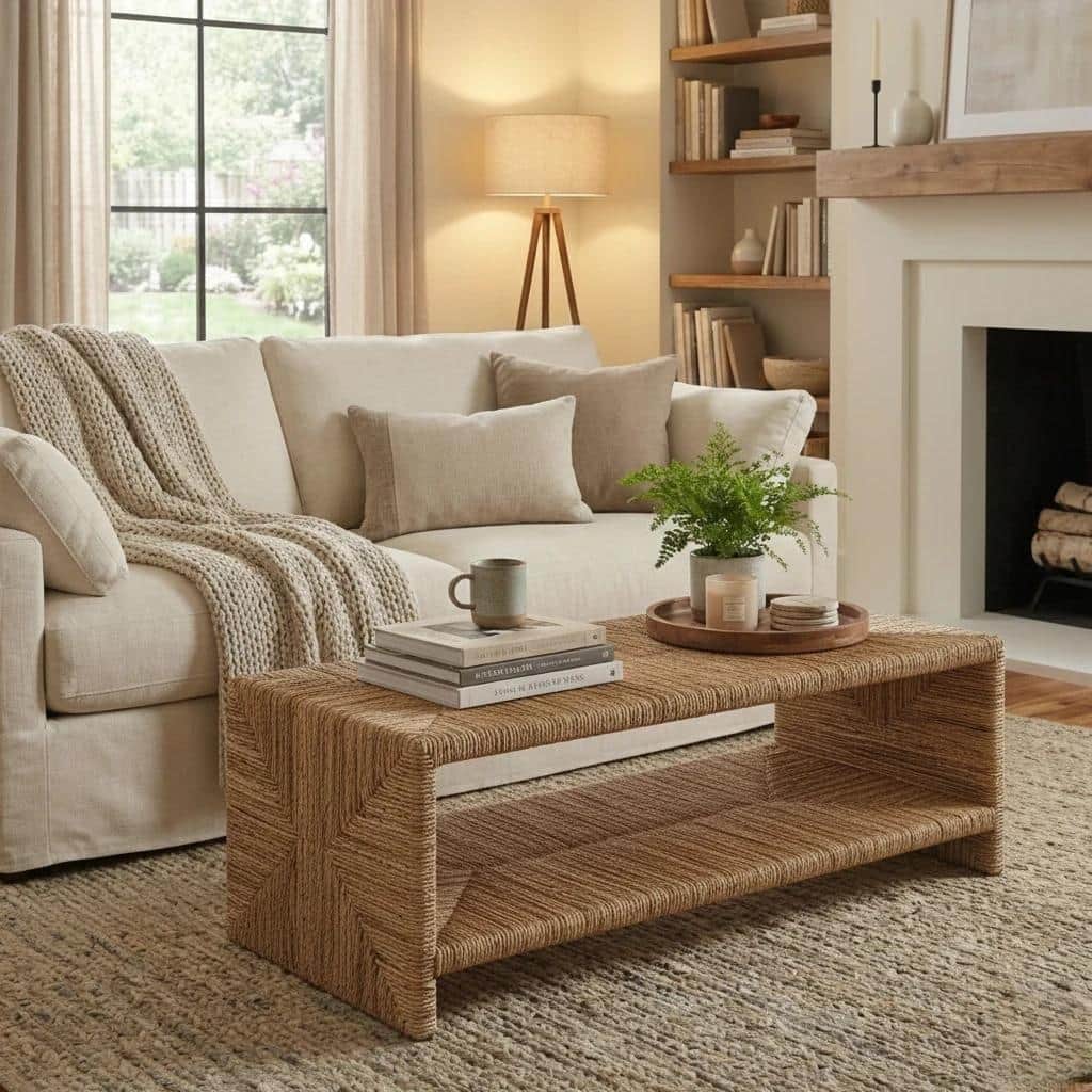 NPD Furniture Kanza Handwoven Abaca Coffee Table with Open Shelf