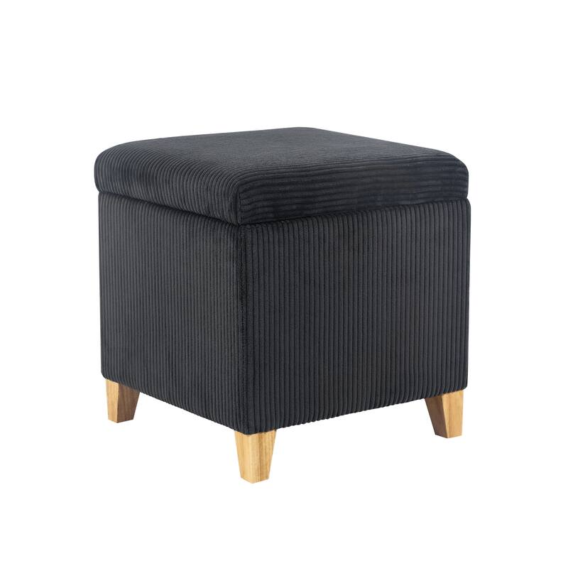 Adeco Storage Ottoman Fabric Bench, Rectangular Linen Foot Rest Stool