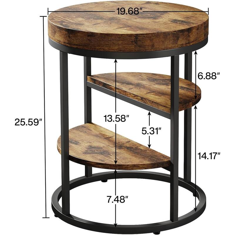 Round End Table, 3 Tiers Side Table with Storage for Living Room