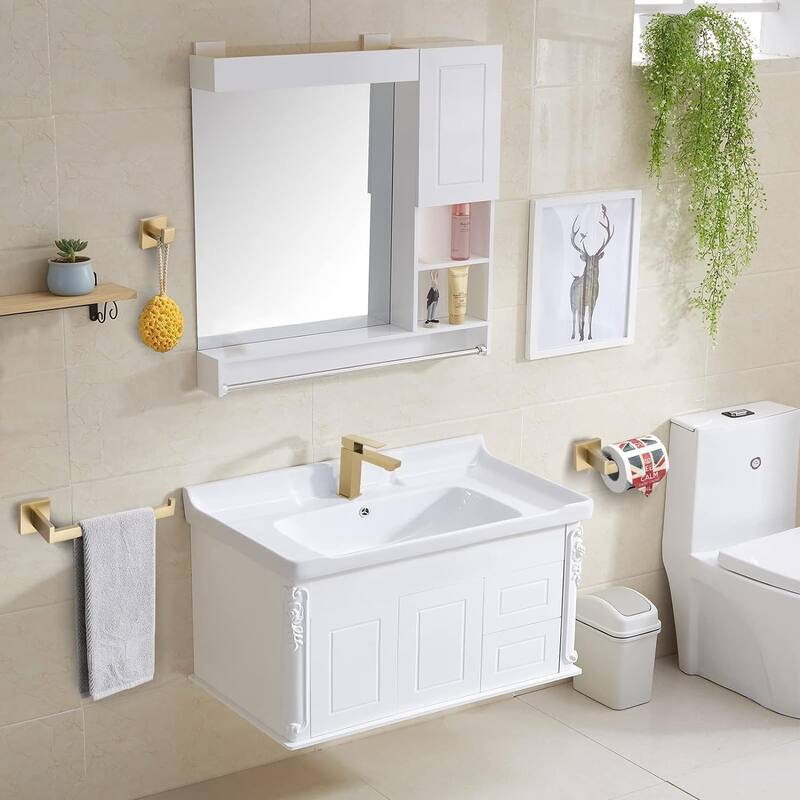 (Brushed Dark Gold) 4-Piece Bathroom Hardware Set 16 Inch Towel Bar Set, High Quality Stainless Steel.