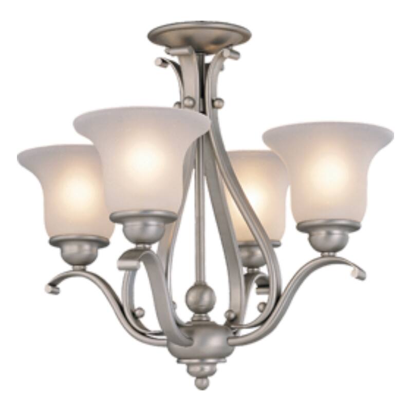 Mini Chandelier 4 Light Brushed Nickel Antique White Glass Ceiling Light - 18