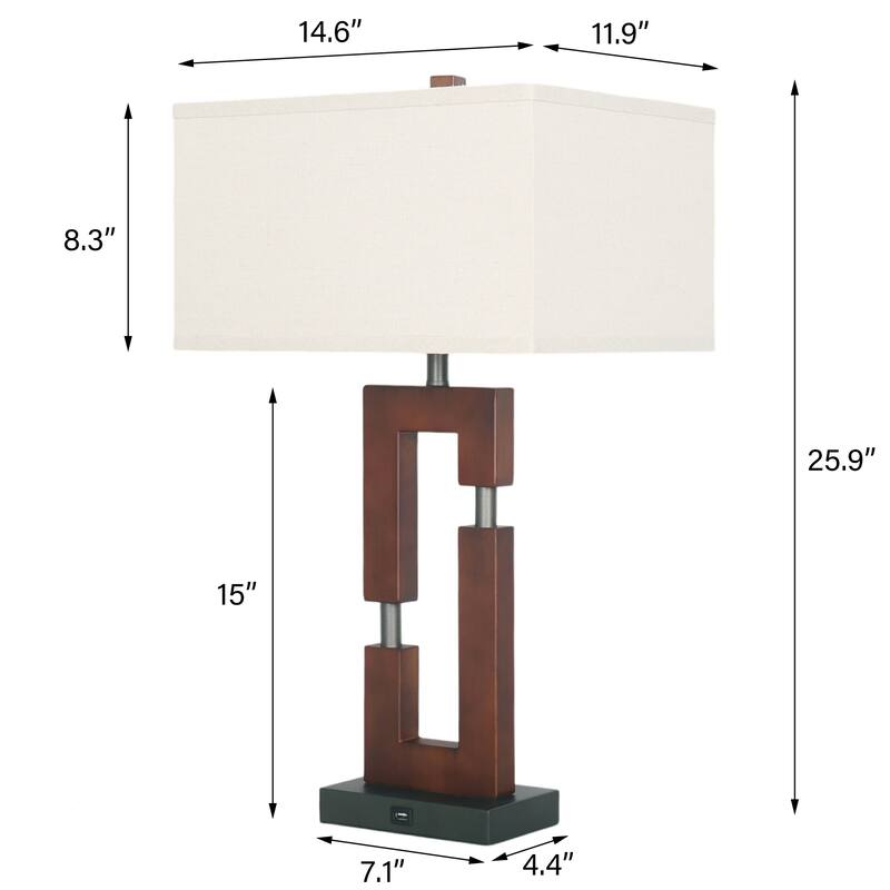 26-inch Wood Table Lamps For Living Room/Bedroom Set of 2