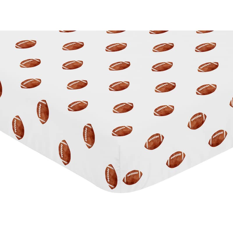 Sweet Jojo Designs Brown and White Football Boy Fitted Crib Sheet for Sports Theme Watercolor Vintage Sport Themed Collection