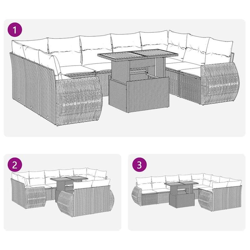 vidaXL Patio Sofa Set with Cushions Table and Modular Sofas 10 Piece Poly Rattan - 21.7 x 24.4 x 27.2