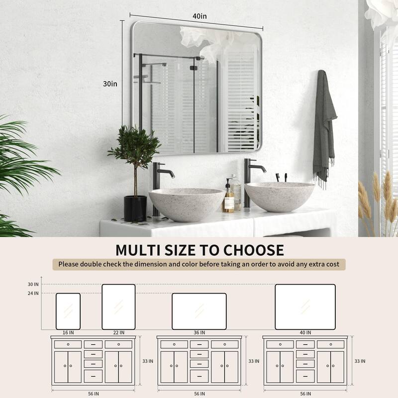 Wall Mirror Vanity Mirror Bathroom Mirror with Round Corner (1 Piece)