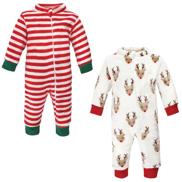 slide 1 of 1, Hudson Baby Unisex Baby Plush Jumpsuits, Rudolph 0-3 Months - Rudolph