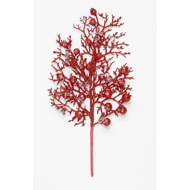 13" Artificial Christmas Glittered Berry Pick, Red, Set of 6 - 13