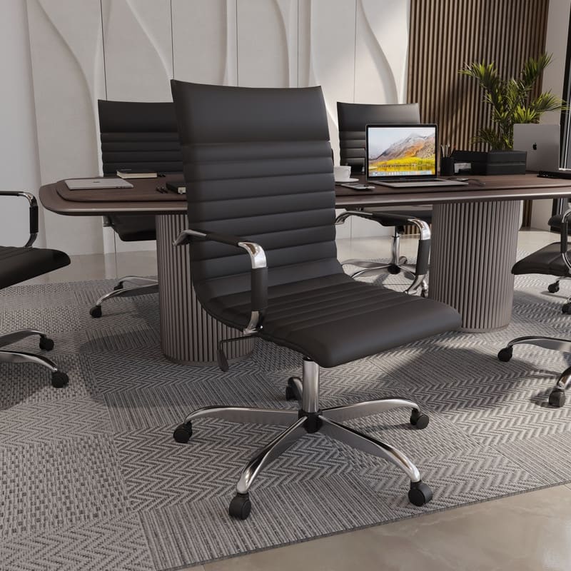 Harris Modern High-Back Leather Executive Office Chair with Steel Frame, Adjustable Height, Tilt Lock, & Swivel for Home/Office