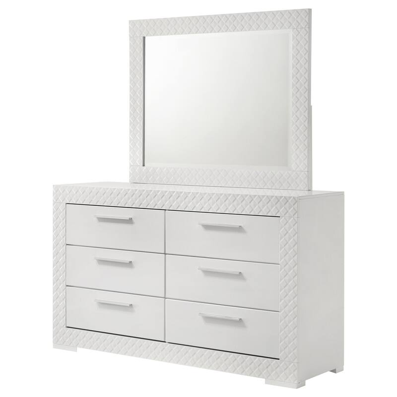 6-Drawer White High Gloss Dresser and Mirror Set with Sleek Modern Style, Spacious Storage, and Smooth Slides