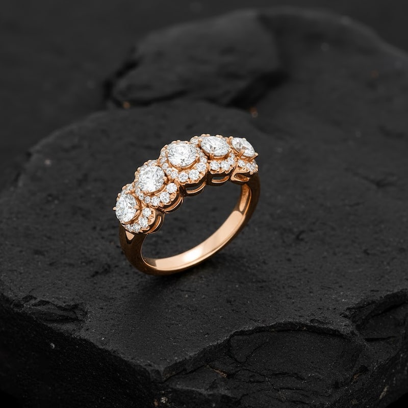 IGI Certified 1ct TDW Diamond Halo Ring in 14K Rose Gold for Women - Pink