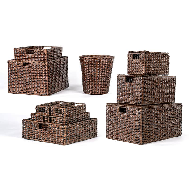 happimess Traditional Assorted Hand-Woven Hyacinth/Iron Baskets, (Set of 10) - Dark Brown Wash