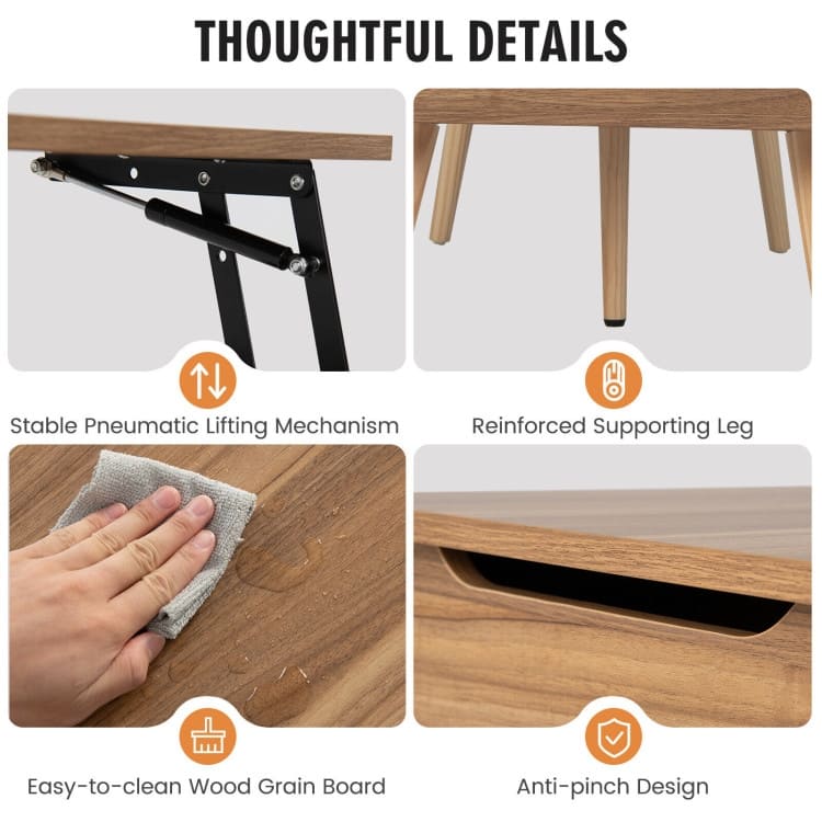 47 Inch Lift Top Coffee Table with 2 Hidden Compartments - 47" x 19" x 16.5"