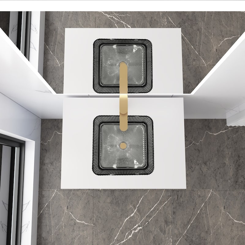 Plaza Tempered Glass Square Vessel Bathroom Sink - 15"