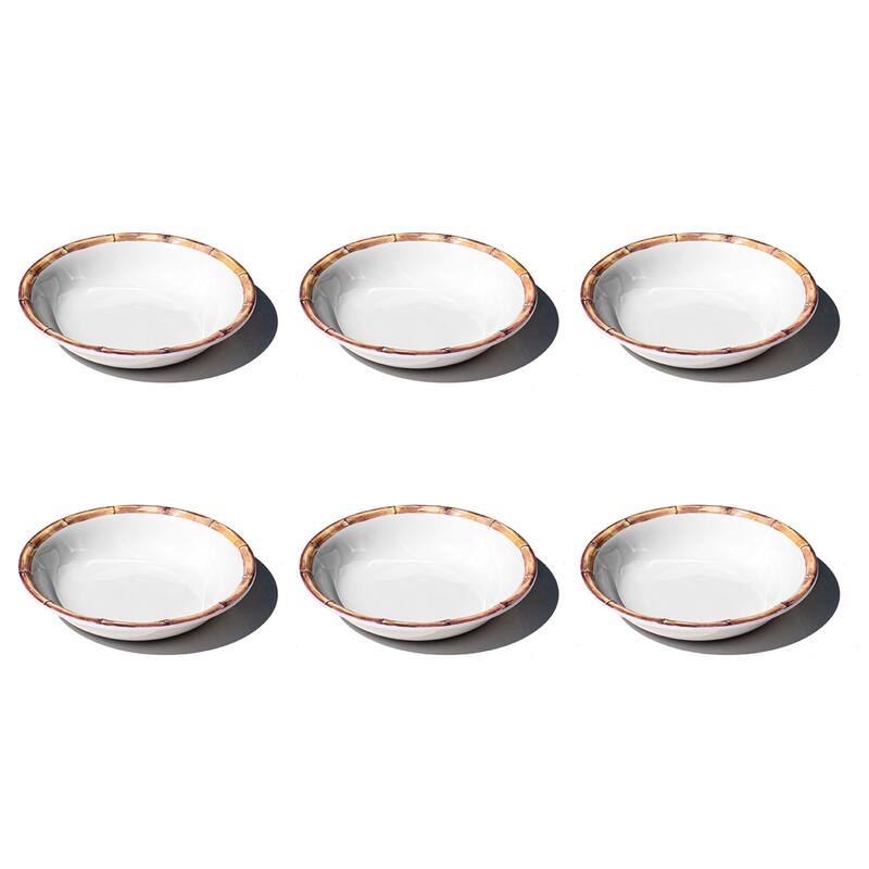 Abode Homewares Bamboo Rim NewWave Melamine Low Bowl - White - 8.9" - Set of 6 - White