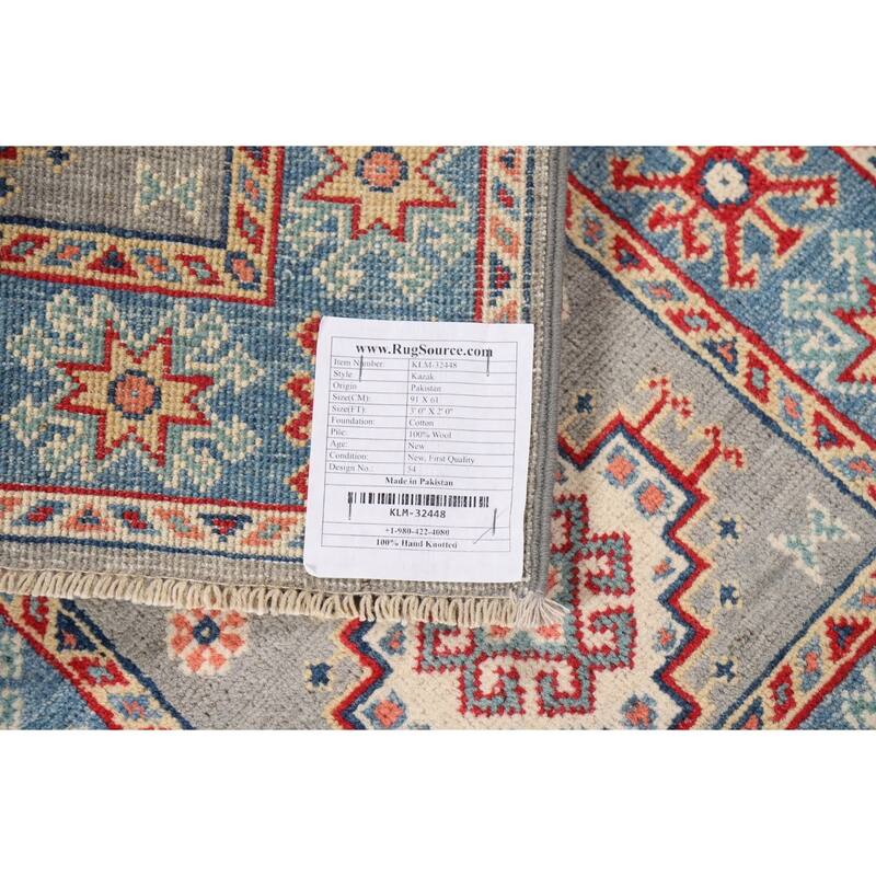 Geometric Kazak Foyer Rug Handmade Accent Wool Carpet - 2'0" x 3'0"