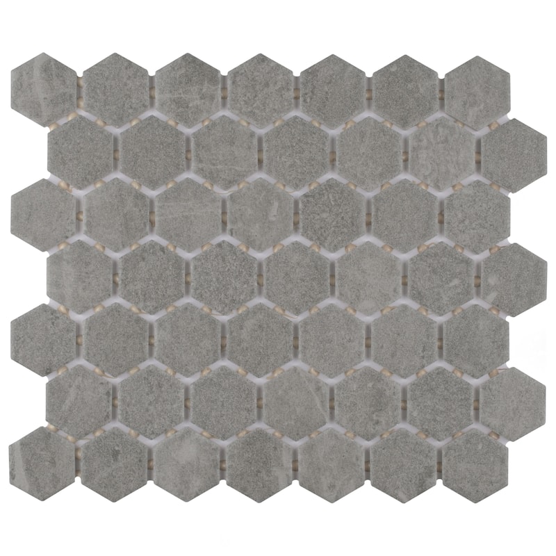 Merola Tile Liverpool Hex Light Grey 10" x 11-3/8" Ceramic Mosaic Floor and Wall Tile
