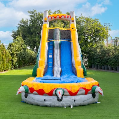 Herokiddo18FT Commercial Grade T-Rex Inflatable Water Slide with Air Blower & Detachable Pool, Tall Seating Height, Outdoor Play