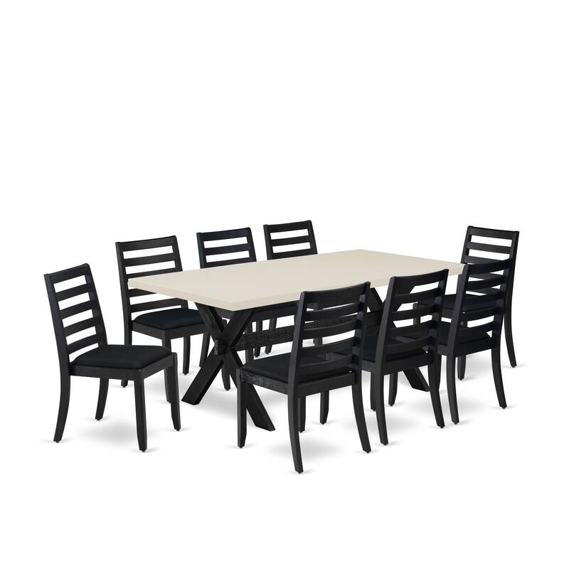 East West Furniture modern dining set - a kitchen table & Stackable chairs - Wire-brushed Black (Pieces & Seat Options) - X627X1624-9