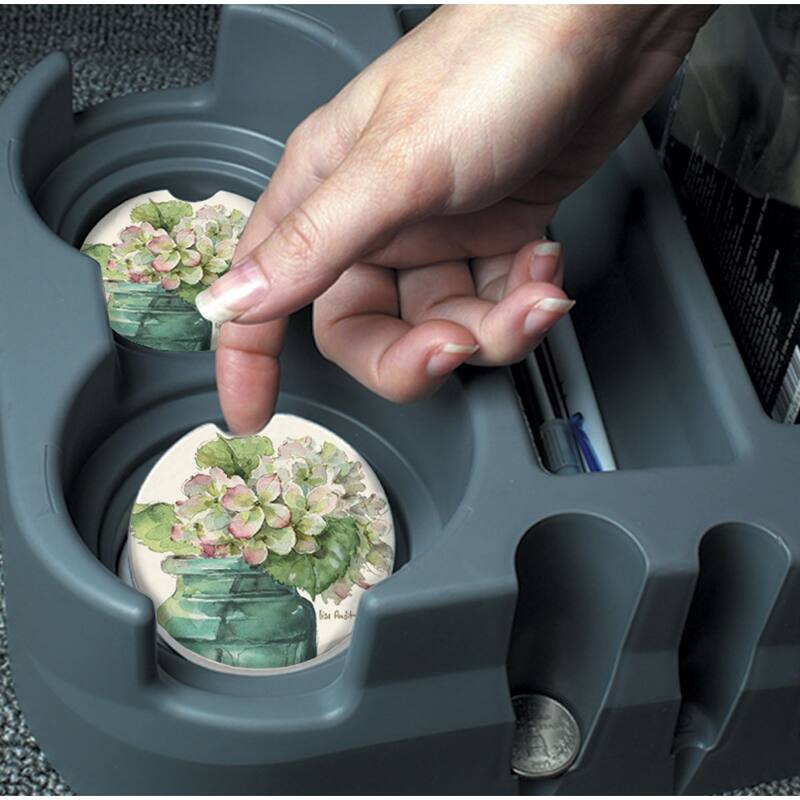 Counterart Absorbent Stoneware Car Coaster, Greenery, Set of 2 - 2.5