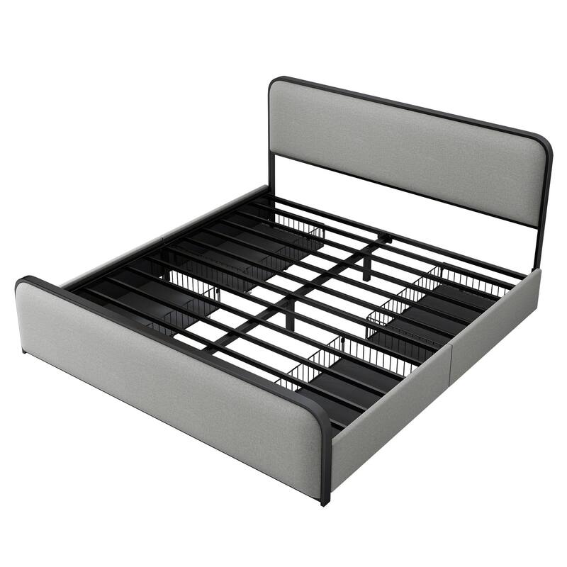 Metal Frame King Size Platform Beds with Headboard Footboard and 4 Storage Drawers