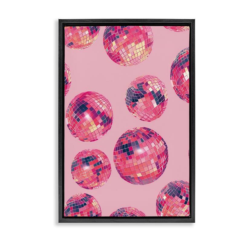 Stupell Vivid Pink Disco Pattern Framed Floater Canvas Wall Art Design By LSR Design Studio - 17 x 25 - Black