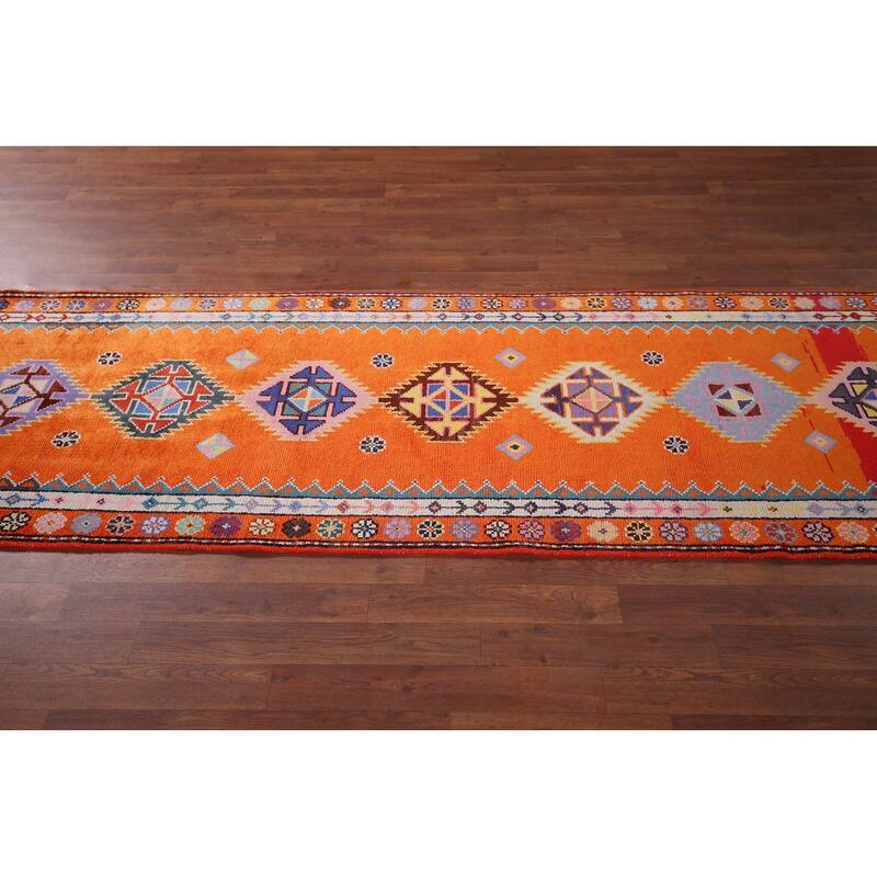 Orange Anatolian Turkish Vintage Runner Rug Handmade Silk Carpet - 2'10"x 13'0"
