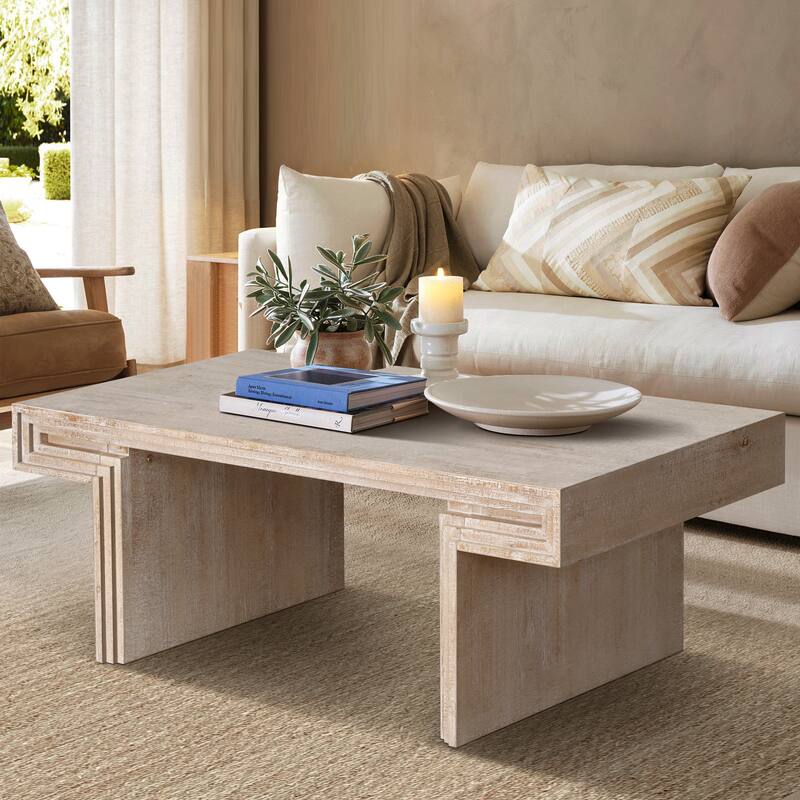 American Vintage Industrial Coffee Table, Premium Reclaimed Wood Texture Rectangular Center Table for Living Room, Office