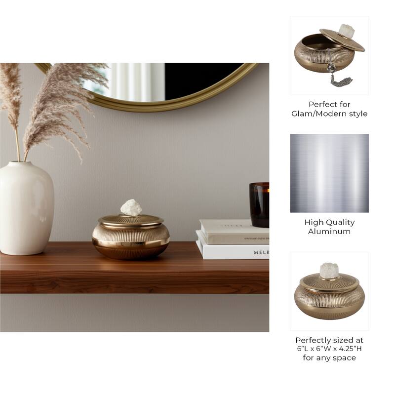 Aluminum Agate Decorative Object Stylish Lidded Textured Sculpture