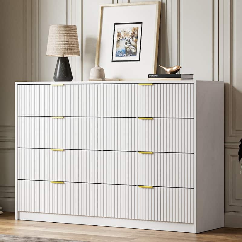 8-Drawer Double Dresser for Bedroom - White