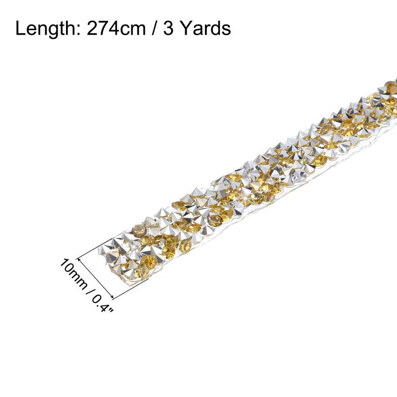 1 Pcs Resin Rhinestones Trim 3 Yards Self Adhesive Diamond Ribbons - Yellow - 0.4 inch