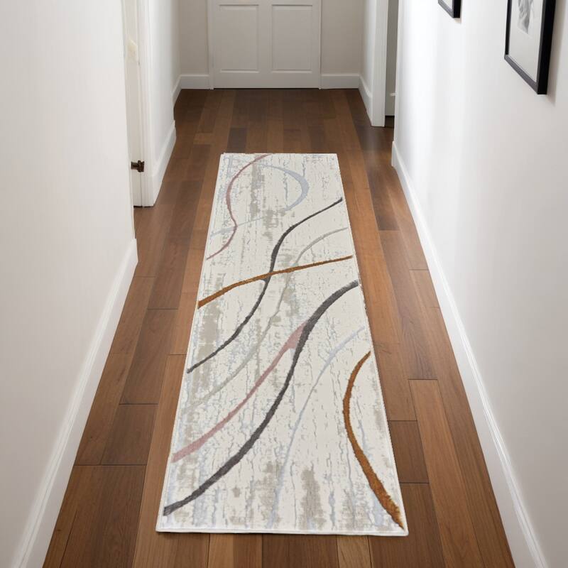 Fafex Power Loomed Abstract Modern Non Skid Stain Resistant Area Rug By HomeRoots - 90' X '27' X '0.39 - 90' X '27' X '0.39 - Black - Runner