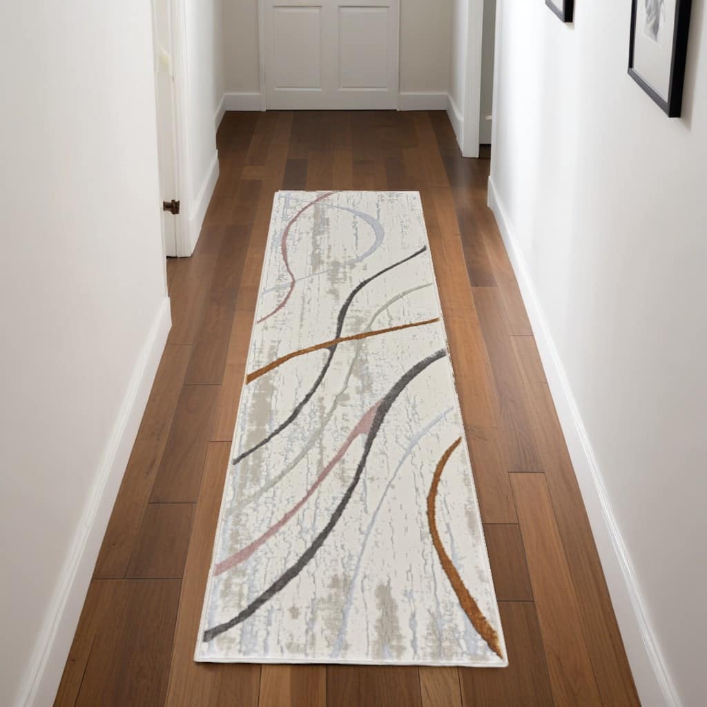 Fafex Power Loomed Abstract Modern Non Skid Stain Resistant Area Rug By HomeRoots - 90' X '27' X '0.39