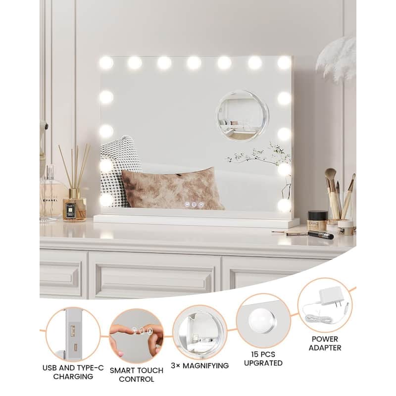 32"x 24" Vanity Mirror with Lights - White_32"24"