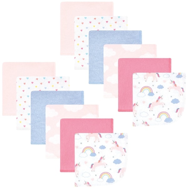 slide 1 of 1, Hudson Baby Infant Girl Flannel Cotton Washcloths, Unicorns Rainbows 12 Pack, One Size - Unicorns Rainbows 12 Pack - One Size One Size - Unicorns Rainbows 12 Pack