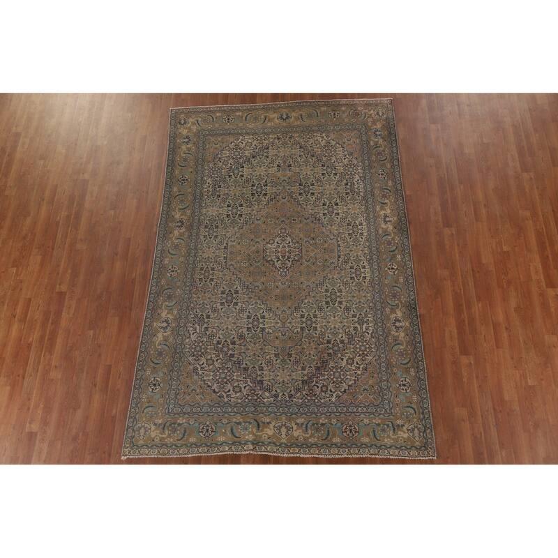 Geometric Tabriz Persian Vintage Area Rug Handmade Wool Carpet - 6'3" x 9'7"