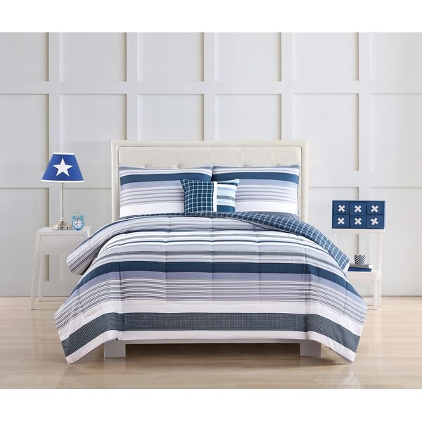 slide 2 of 3, My World Mason Stripe Comforter Set with Bonus Decorative Pillow