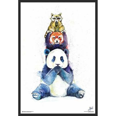 Pandamonium - Raccoon Sitting Panda Framed Poster - 24 x 36 Inch