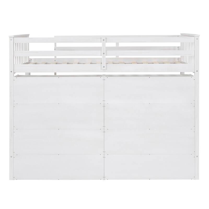 Loft Bed with All-in-One 8 Open Storage Shelf and 4 Step Ladder, Wood Loft Bed Slat Support for Kids Teens