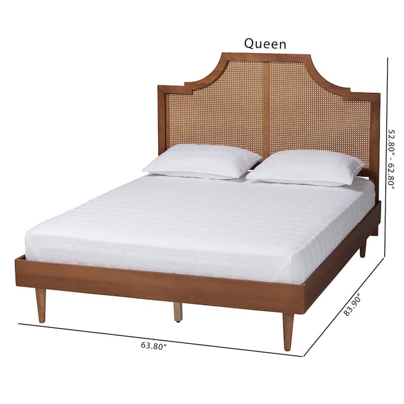 Macaria Mid-Century Modern Woven Rattan Bed
